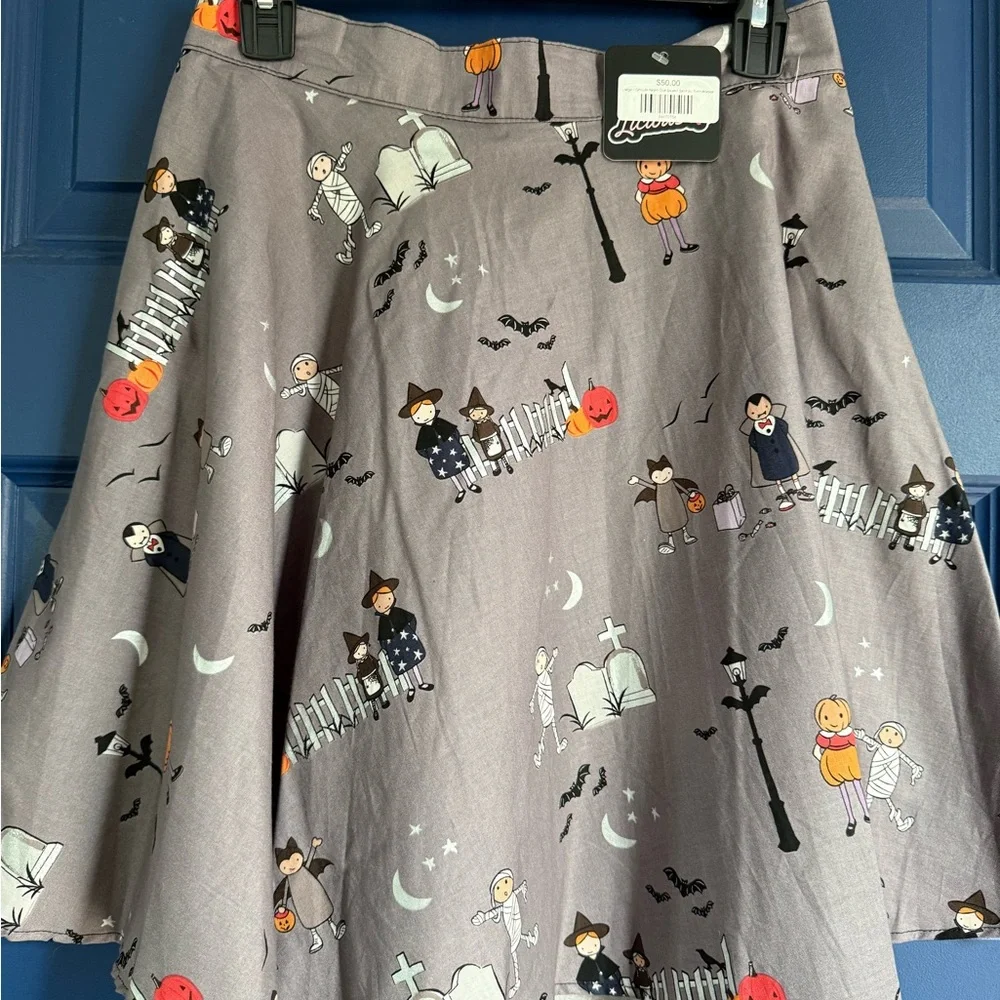 Retrolicious Gray 2 piece Halloween Dress with Vintage Trick-or-Treat Print. NWT